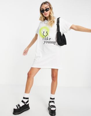 New Girl Order - Oversize-T-Shirt-Kleid mit „I like you"-Grafikprint-Weiß