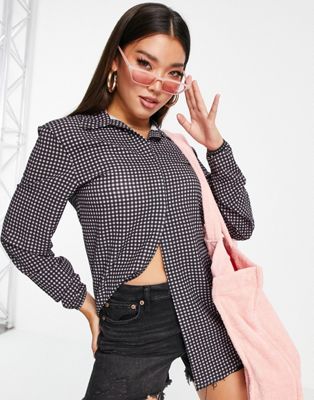 New Girl Order oversized beach shirt in lilac checkerboard