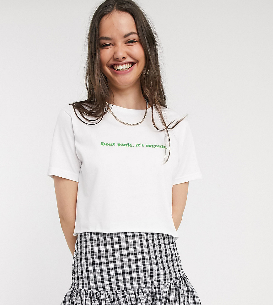 New Girl Order - Oversized cropped T-shirt van organisch katoen met slogan-Wit