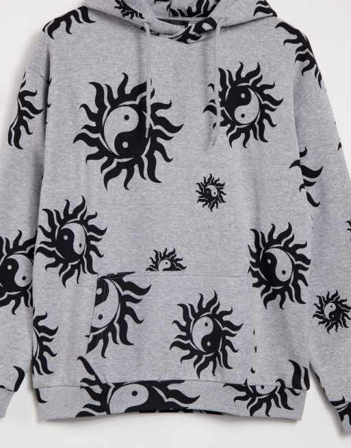 New Girl Order oversized hoodie in all over ying and yang print co ord
