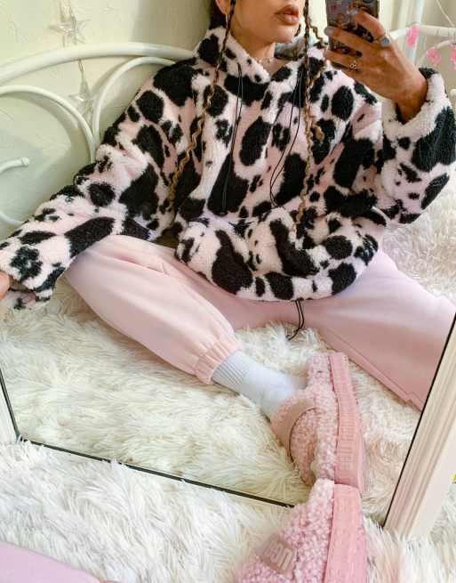 New Girl Order oversized hoodie in cow print fleece