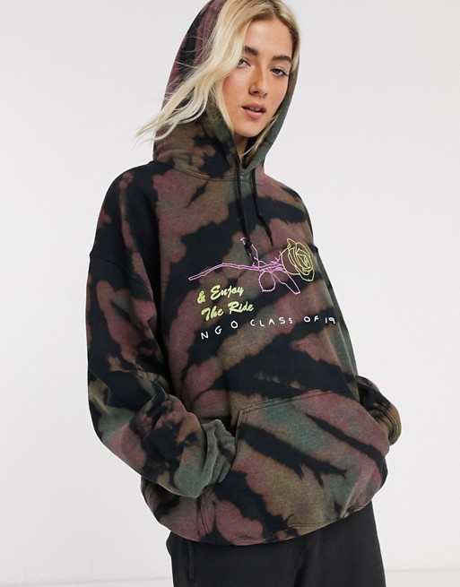 New Girl Order oversized hoodie in tie-dye with skeleton graphics