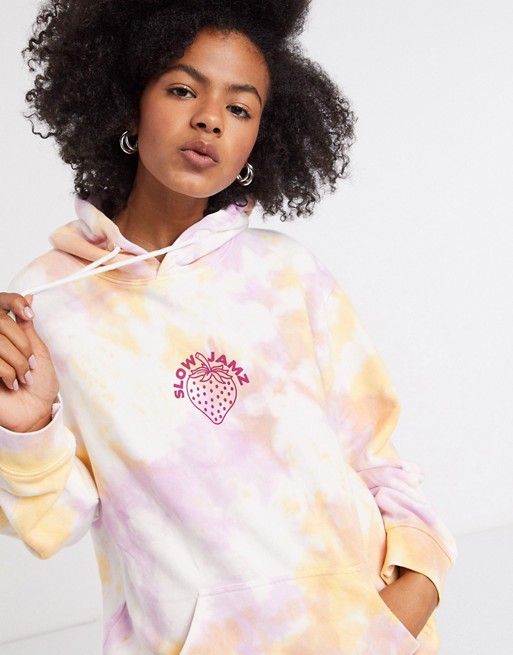 New Girl Order oversized hoodie in tie dye with strawberry print