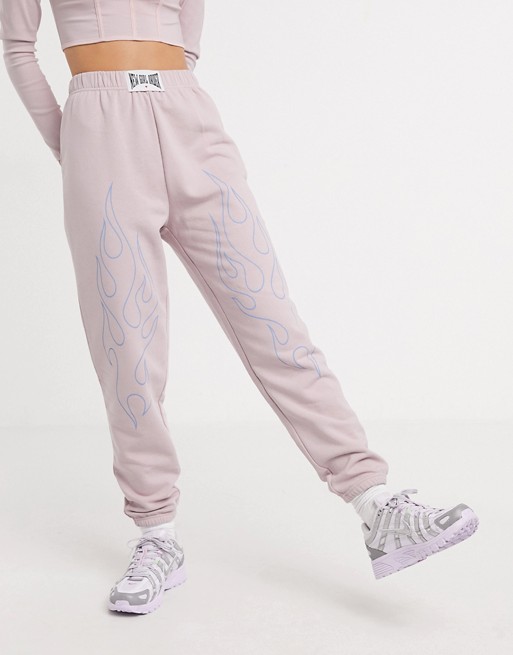 New Girl Order oversized joggers with flame outline co-ord