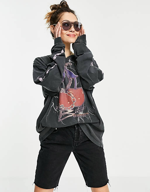  New Girl Order oversized long sleeve t-shirt with grunge cherry graphic 