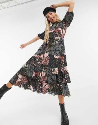 patchwork smock dress