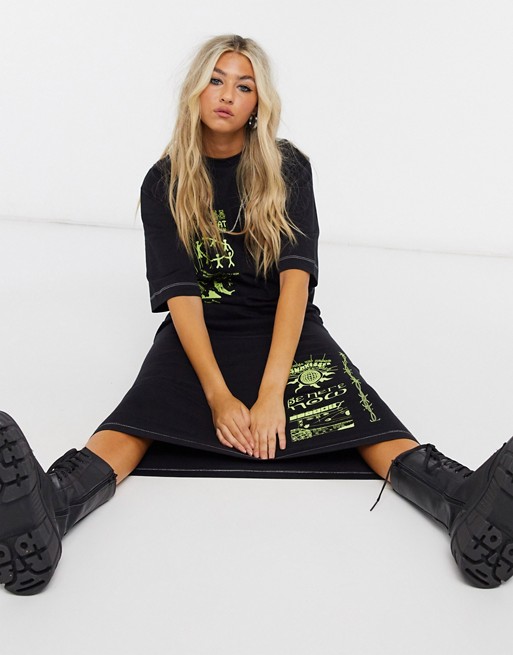 New Girl Order oversized midi t-shirt dress with gothic graphic