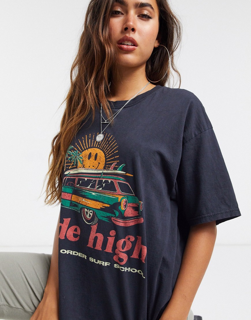 New Girl Order oversized ride high beach t-shirt in black