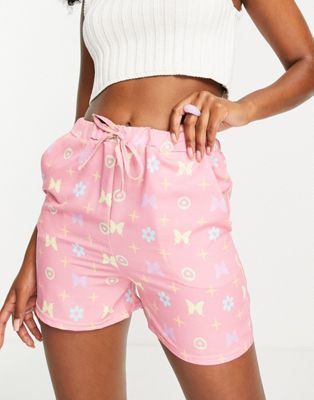 New Girl Order oversized shorts with butterfly print in pink - ASOS Price Checker