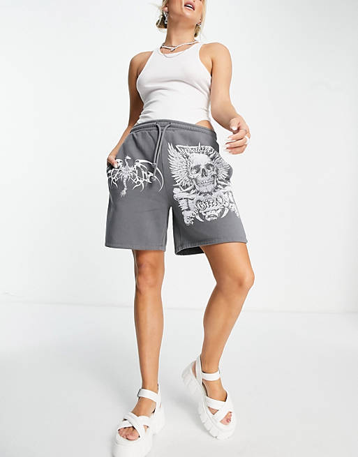  New Girl Order oversized sweat shorts with grunge graphic co-ord 