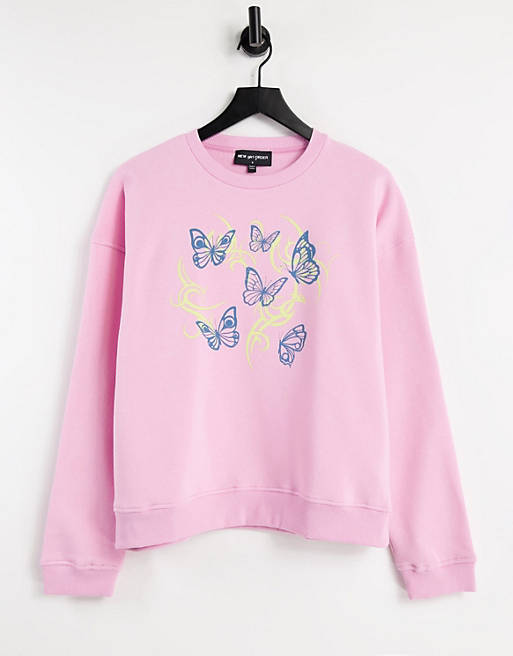 New Girl Order oversized sweatshirt with butterfly graphic