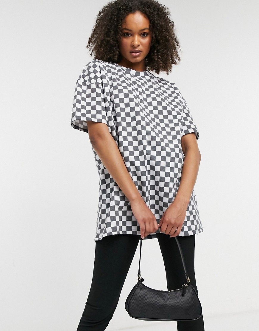 New Girl Order oversized T-shirt in checkerboard set-Black