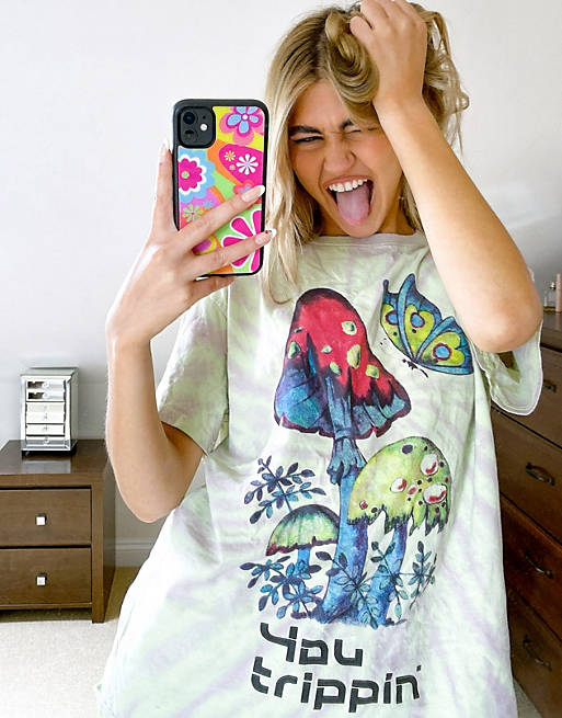 Tops New Girl Order oversized t-shirt in tie dye mushroom print 