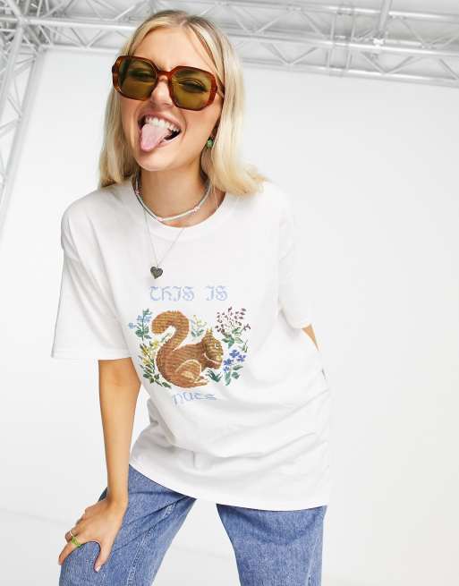 New Girl Order - Oversized t-shirt met 'Nuts'-kruissteekprint, 3 van 4