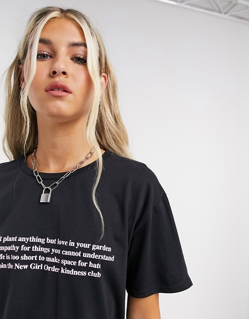 New Girl Order oversized t-shirt with kindness club graphic