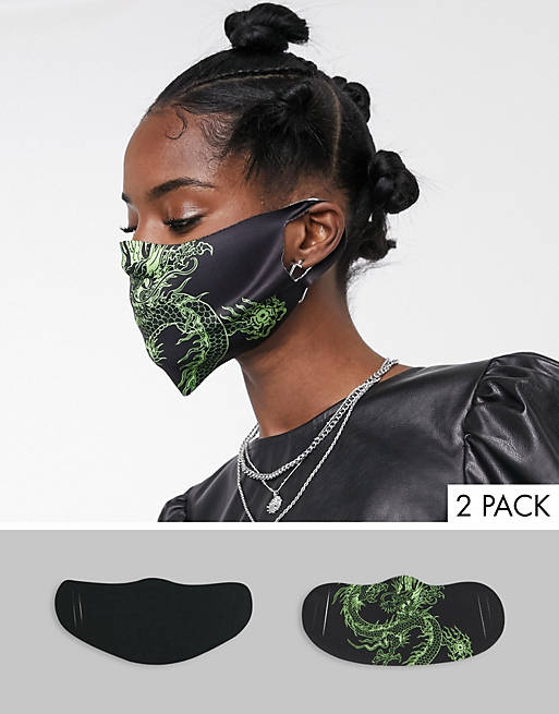 New Girl Order pack of 2 face coverings in dragon print