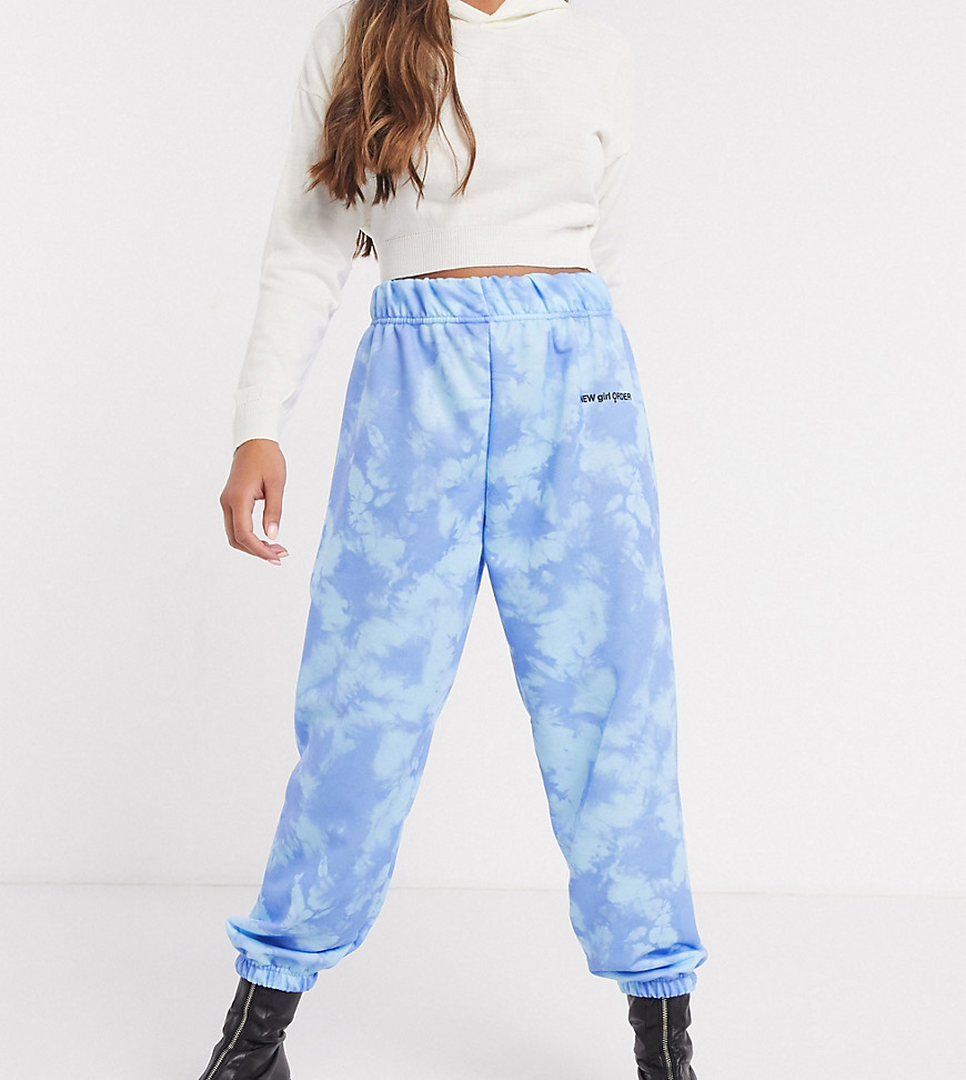 New Girl Order Petite high waisted tracksuit sweatpants in blue tie dye