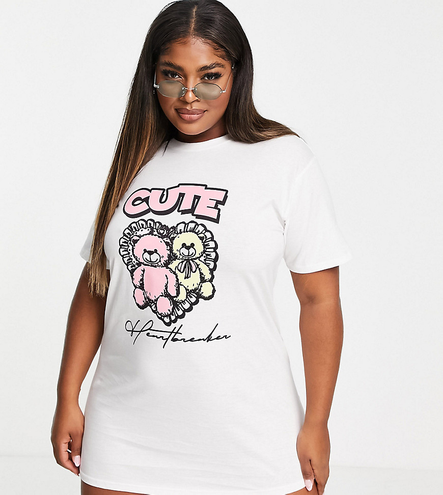 New Girl Order Plus cute bears graphic print oversized t-shirt dress-White
