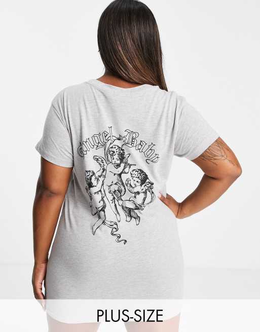 New Girl Order Plus – Sukienka T-shirtowa z nadrukiem aniołków na plecach