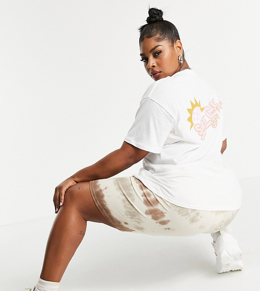 Plus-size T-shirt by New Girl Order Comfy meet cute Crew neck Short sleeves Sun graphic print to back Oversized fit