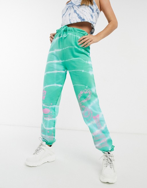 New Girl Order relaxed joggers with dragon print in tie dye co-ord