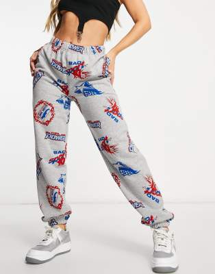 New Girl Order relaxed sweatpants in mix graphic set-Grey