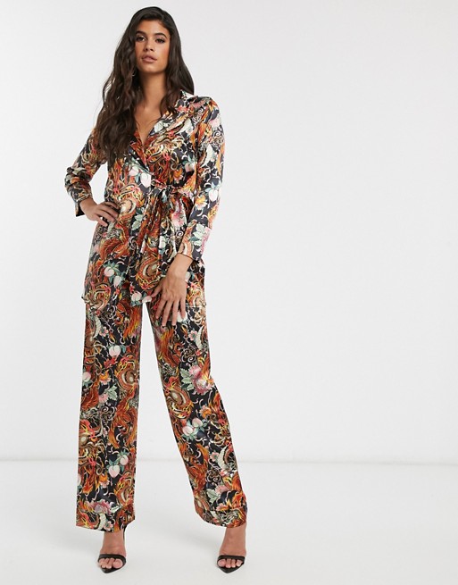 New Girl Order relaxed trousers in dragon floral satin co-ord