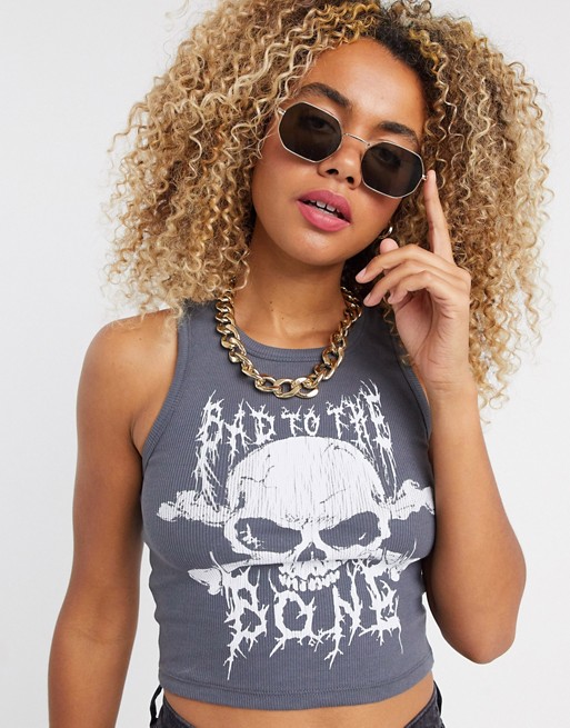 New Girl Order ribbed crop vest with skull graphic