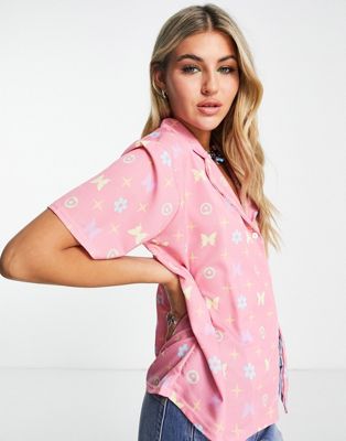 New Girl Order shirt with butterfly print in pink