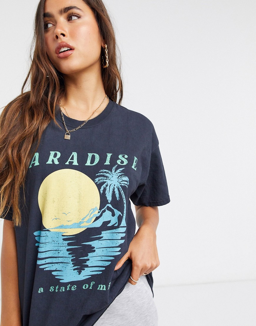 New Girl Order - T-shirt de plage oversize à imprimé Paradise - Noir