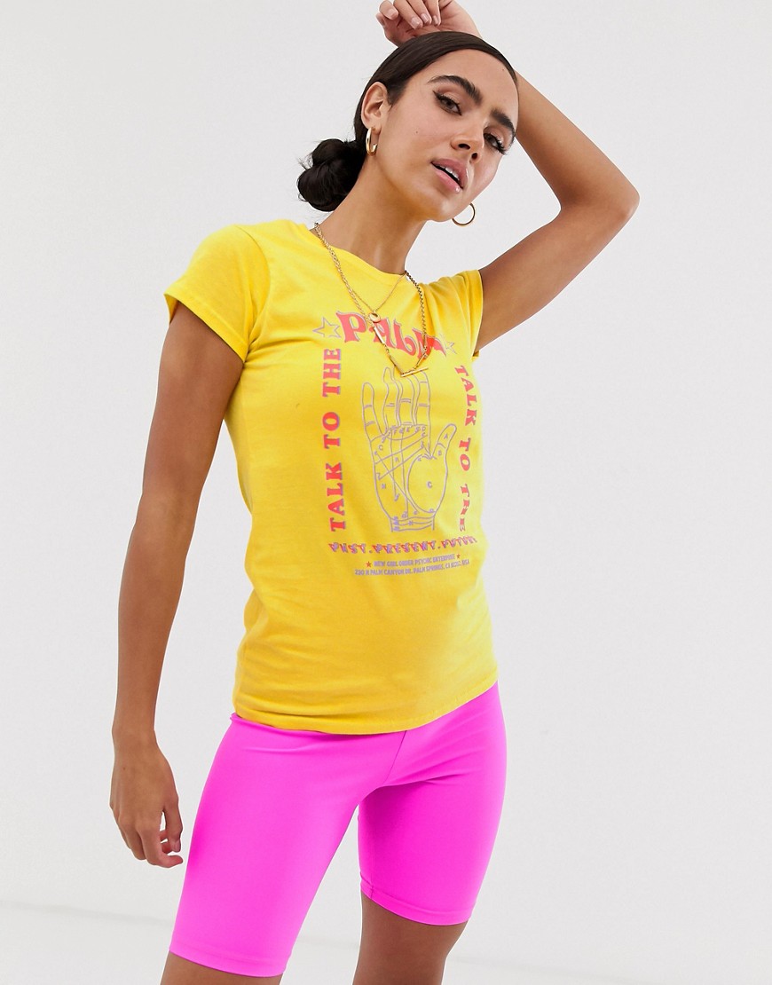 New Girl Order – T-shirt i krympt modell med tarotgrafik-Gul