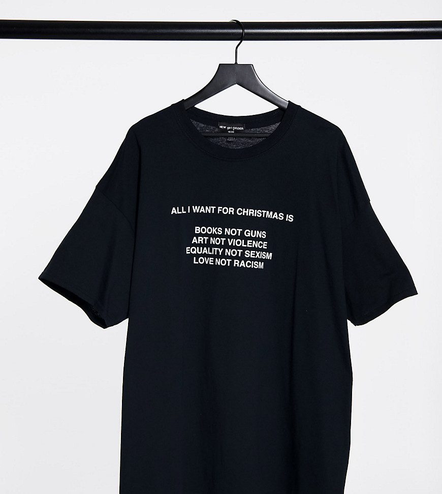 New Girl Order – T-shirt i oversize-modell med önskelista om vänlighet-Svart
