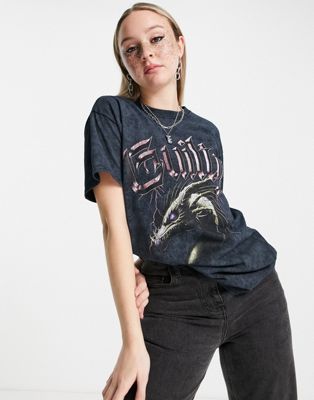 T-shirts et débardeurs New Girl Order - T-shirt oversize à imprimé « Guilty Dragon » - Noir délavé