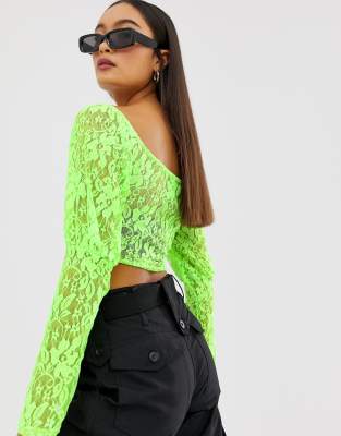 neon lace crop top