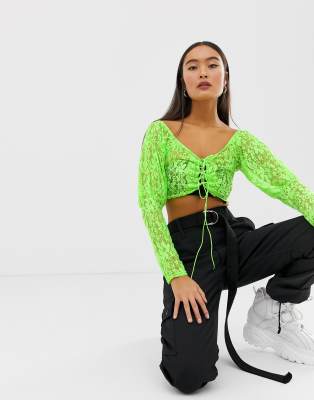 neon lace crop top