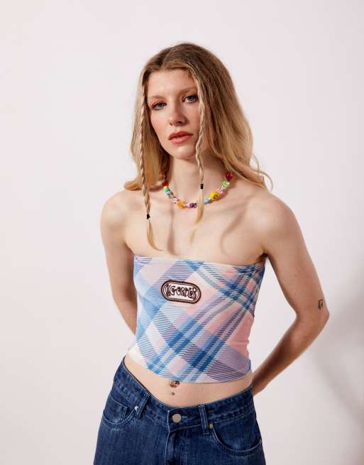 New Girl Order - Top bandeau à carreaux en velours - Multicolore