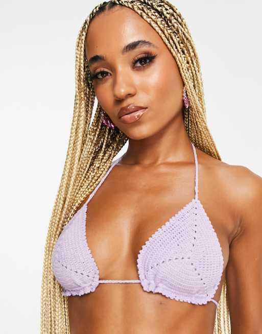 ASOS DESIGN - Top bikini a triangolo all'uncinetto lilla