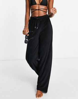 New Girl Order towelling drawstring trouser co-ord in black