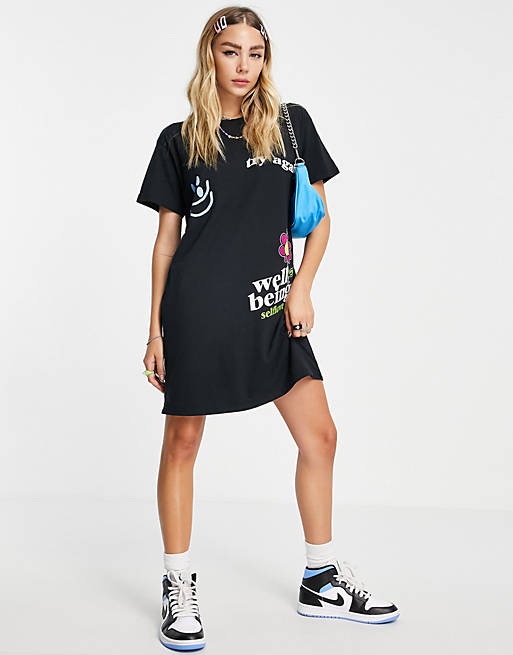 New Girl Order wellbeing graphic print oversized t-shirt dress