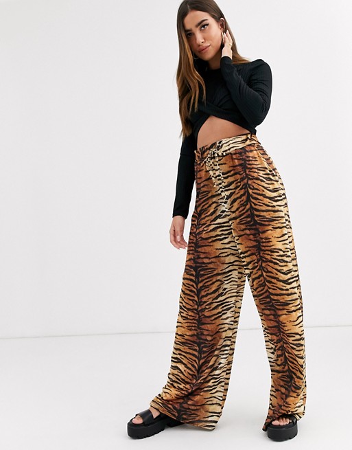 New Girl Order wide leg trousers in tiger print