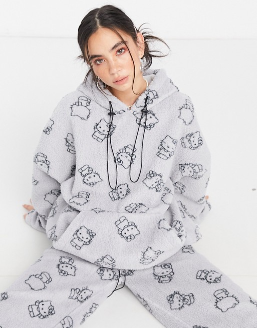 New Girl Order x Hello Kitty fleece hoodie with all over kitty print co ...