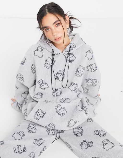 New Girl Order x Hello Kitty fleece hoodie with all over kitty print co-ord