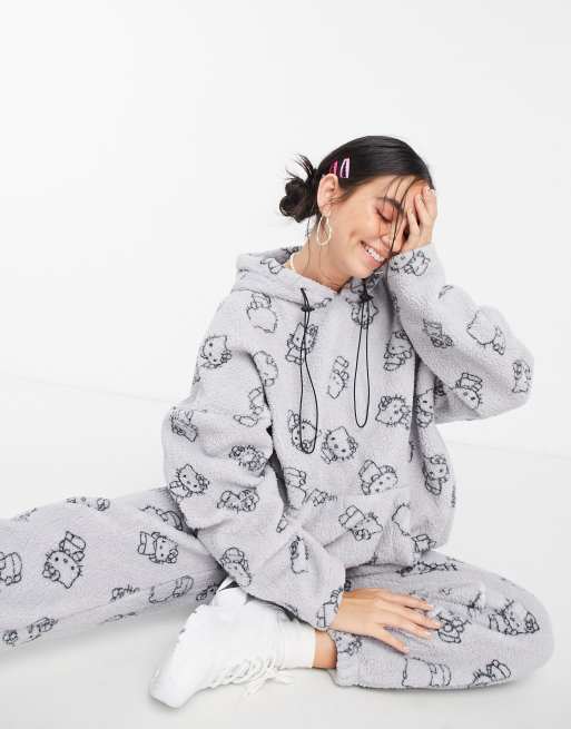 New Girl Order x Hello Kitty fleece hoodie with all over kitty print co-ord