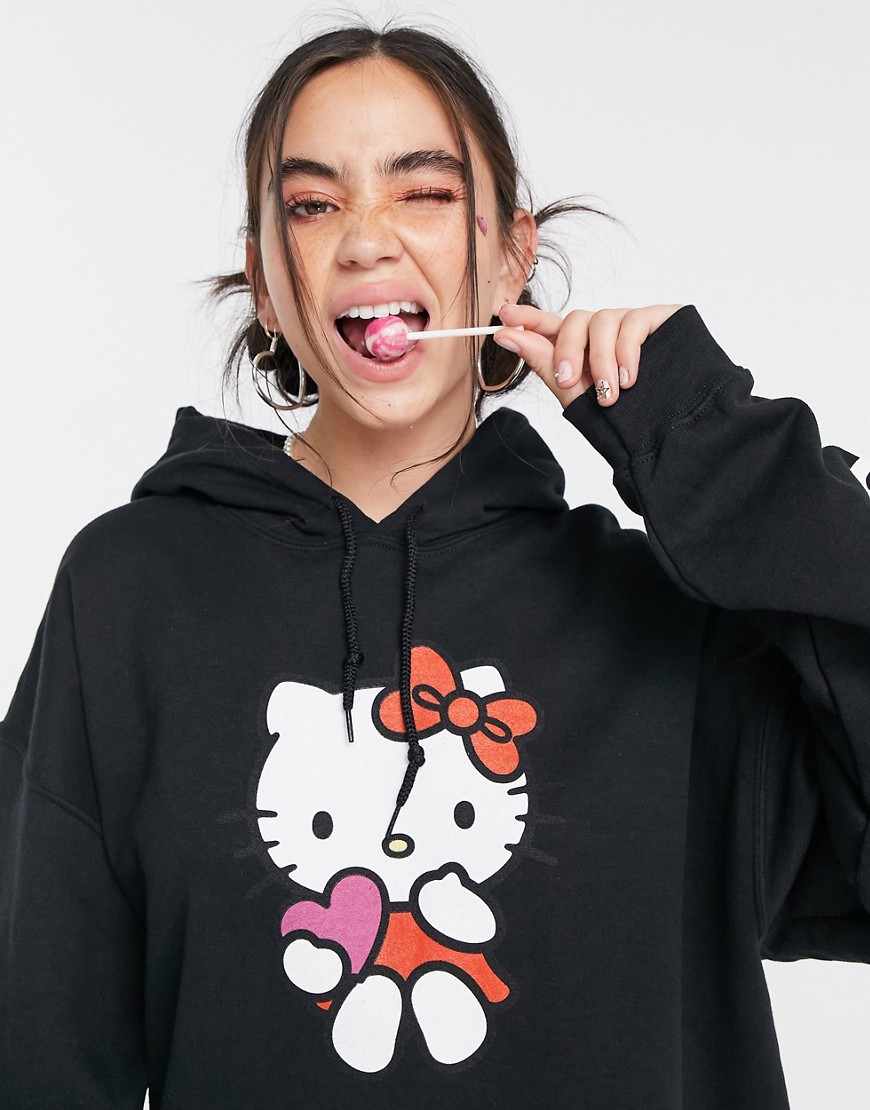 New Girl Order x Hello Kitty oversized hoodie with hello kitty print-Black