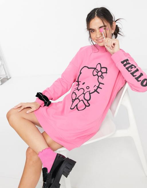New Girl Order x Hello Kitty oversized sweat dress with contrast kitty print ASOS