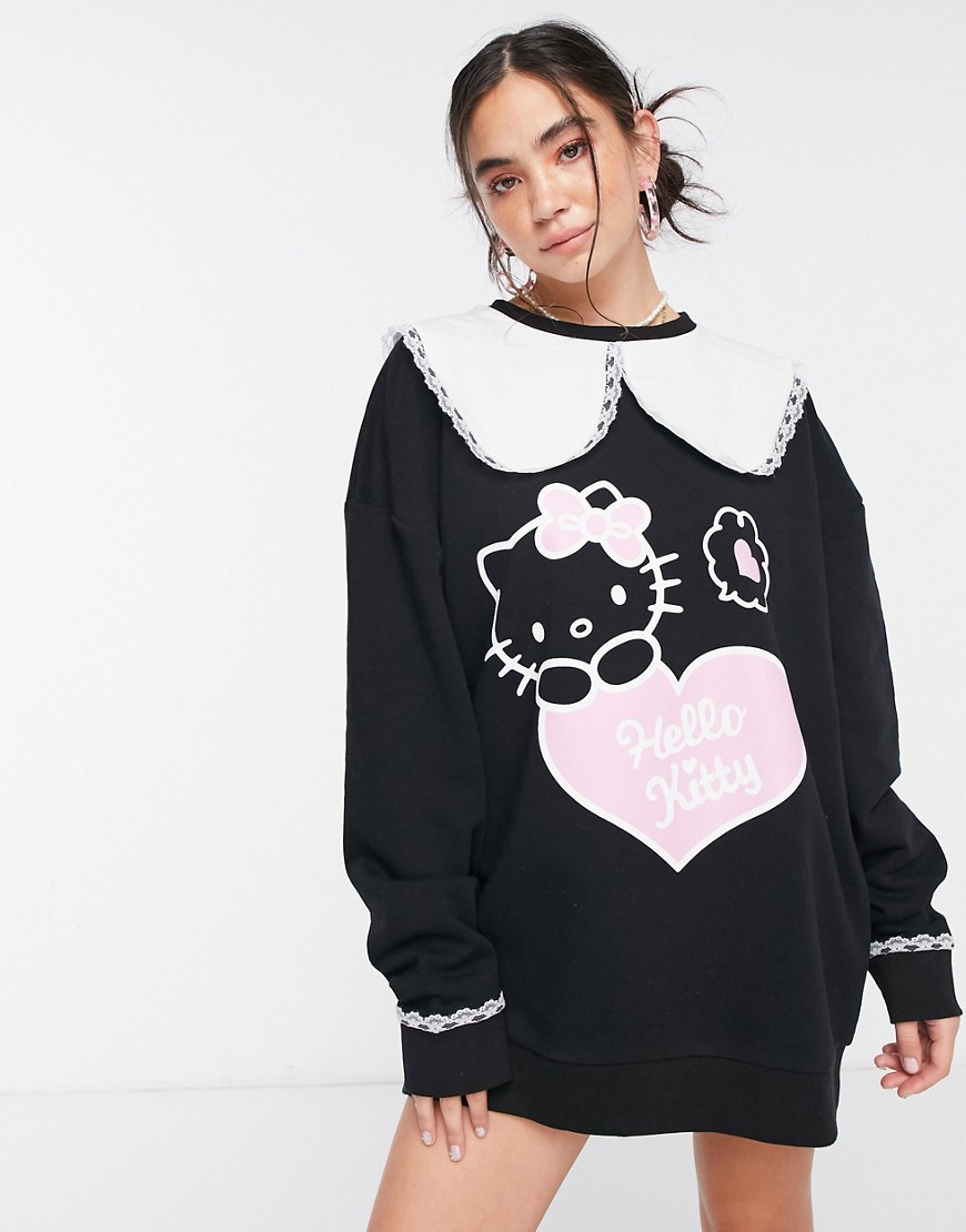 New Girl Order x Hello Kitty oversized sweater dress with collar-Black