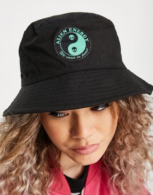 New Girl Order yin yang alien energy bucket hat in black