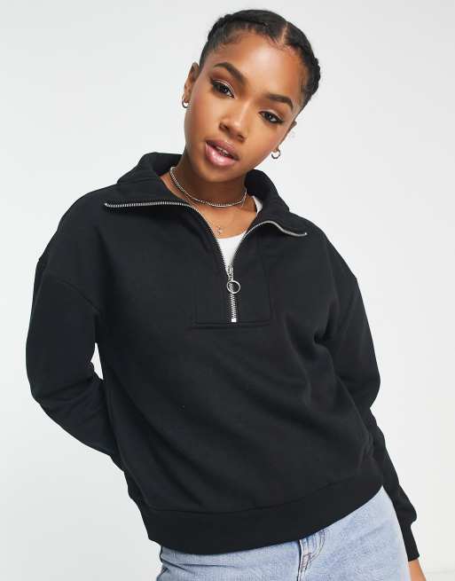 New Look 1 2 zip sweater in black