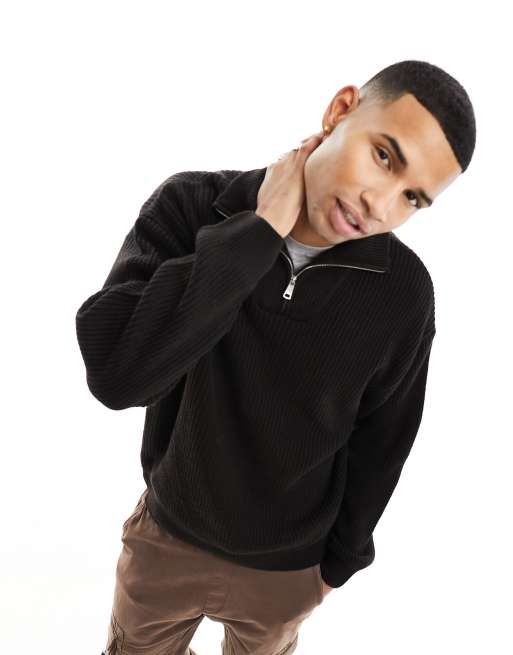 New Look 1/4 zip fisherman jumper in black