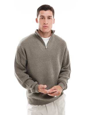 New Look New Look 1/4 zip fisherman jumper in brown